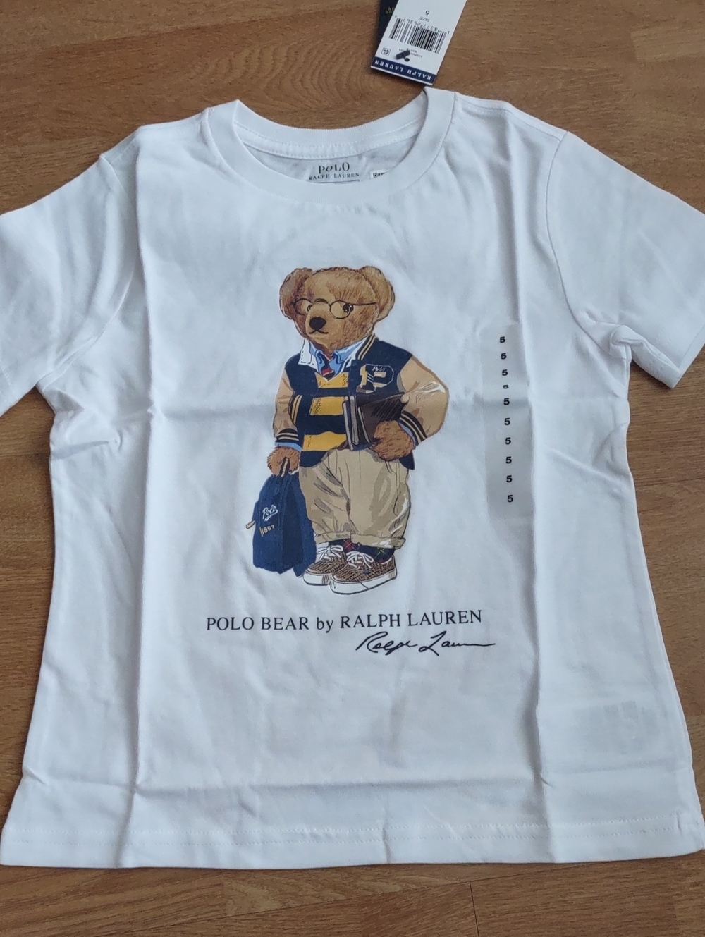 Polo by Ralph Lauren White Kids Polo Bear Graphic Tee with Navy & Tan Accents